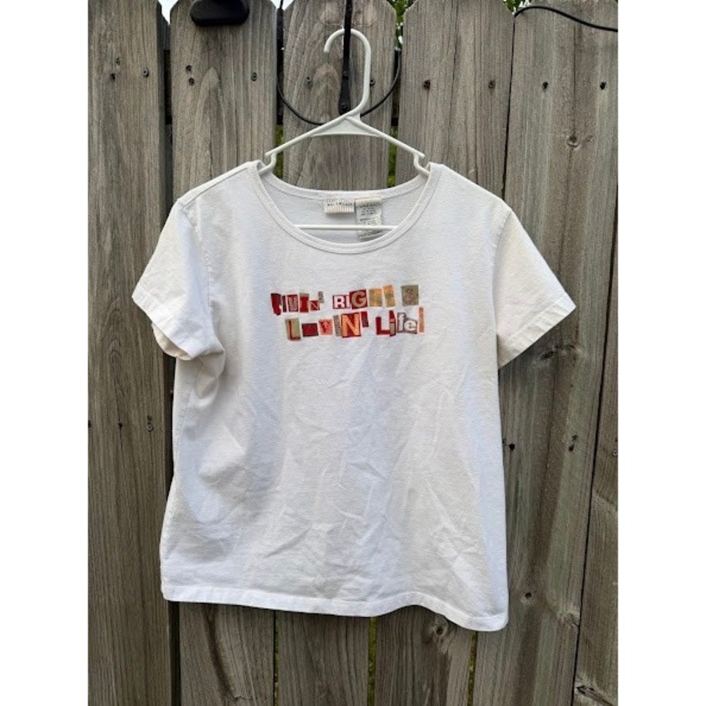 Y2K Retro Graphic White Stag T-Shirt Womens L White Livin Right Lovin Life